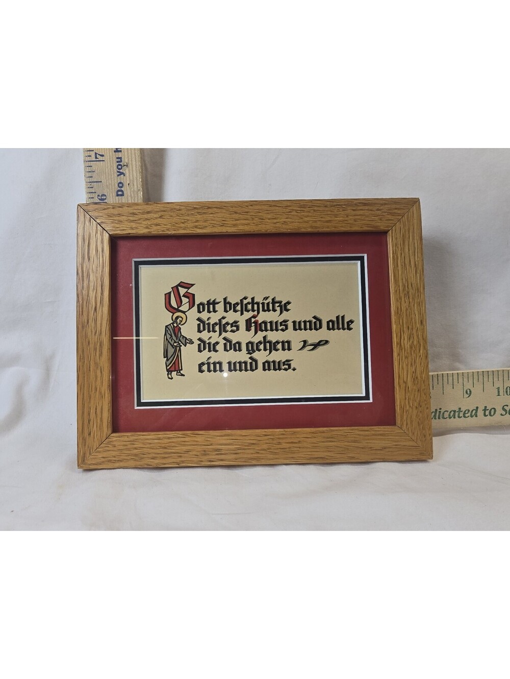 Vintage Hand PaintedGerman House Blessing Calligraphy Art Framed Gott Beschütze
